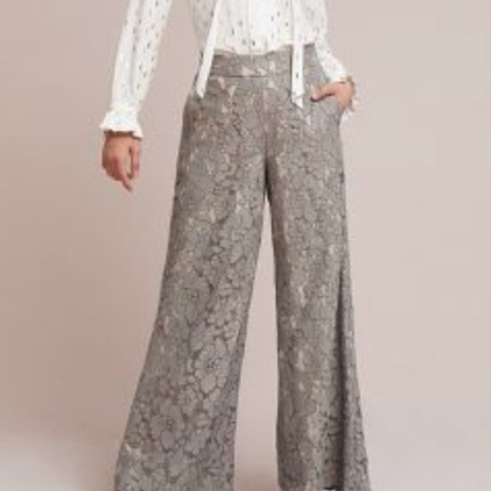 ANTHROPOLOGIE Feather Bone Lace Wide Leg Pants XS. - Picture 3 of 8